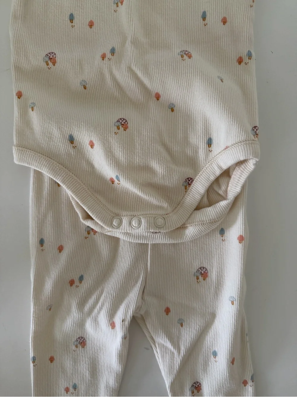 Zara Cream Ribbed Long-Sleeve Baby Bodysuit and Pants Set with Mushroom Design